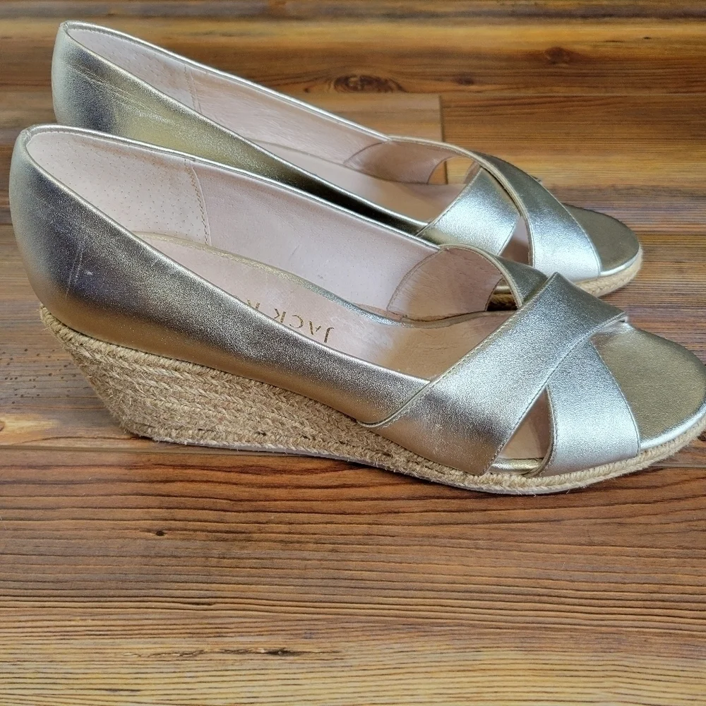 Jack Rogers Womens Palmer Criss Cross Gold Leather Wedge Sandals Size 10M